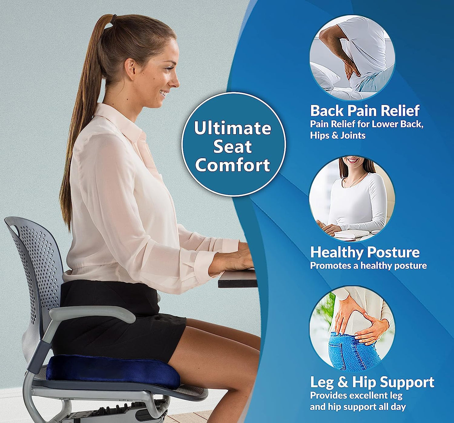 Non-Slip Gel & Memory Foam Cushion – Ergonomic Coccyx Support for Office Chairs, Cars, and Long… — product image 12