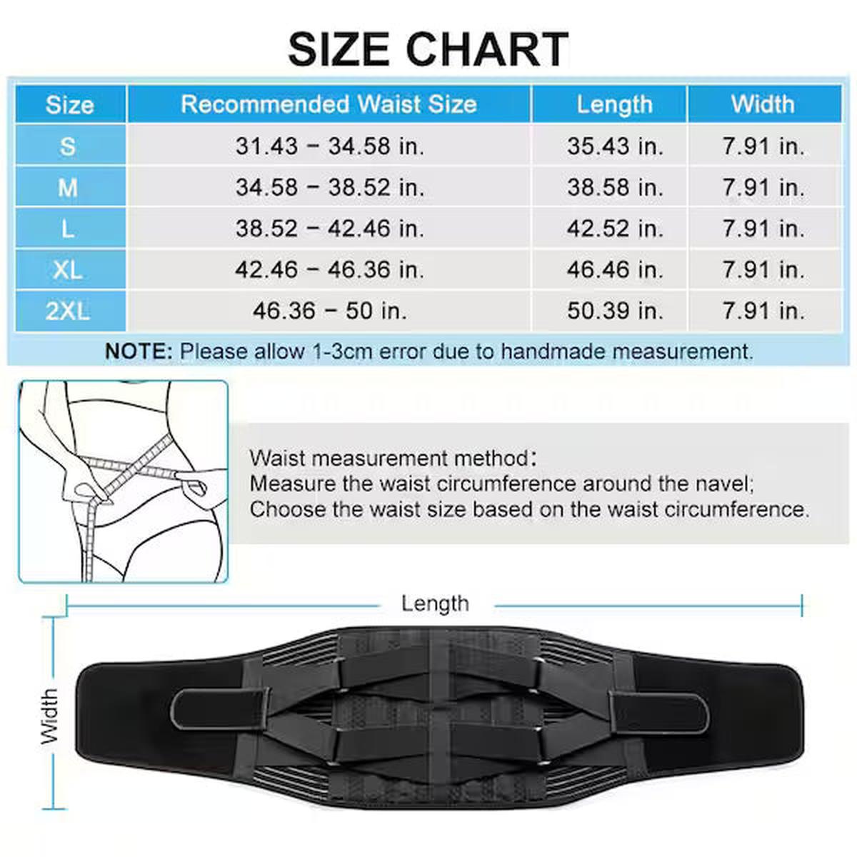 Adjustable Breathable Lumbar Support Belt with Hook & Loop Closure