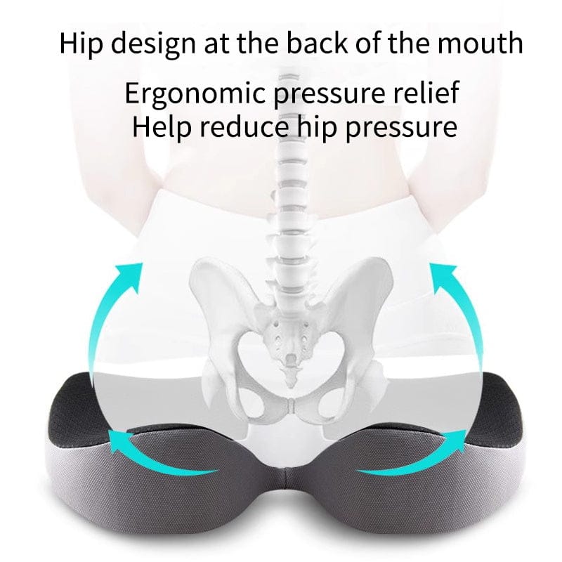 Orthopedic Memory Foam Seat Cushion — tailbone cut-out positioning diagram