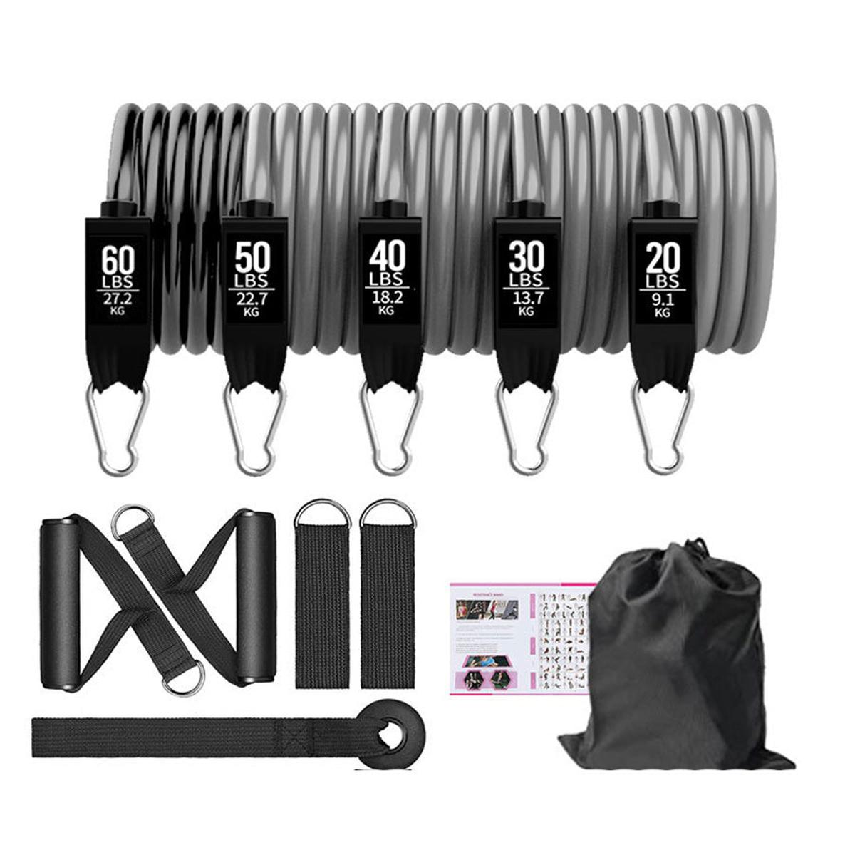 Resistance Band Set 5 Tubes 10 - 60 lbs with Handles & Anchor - Darian Fits