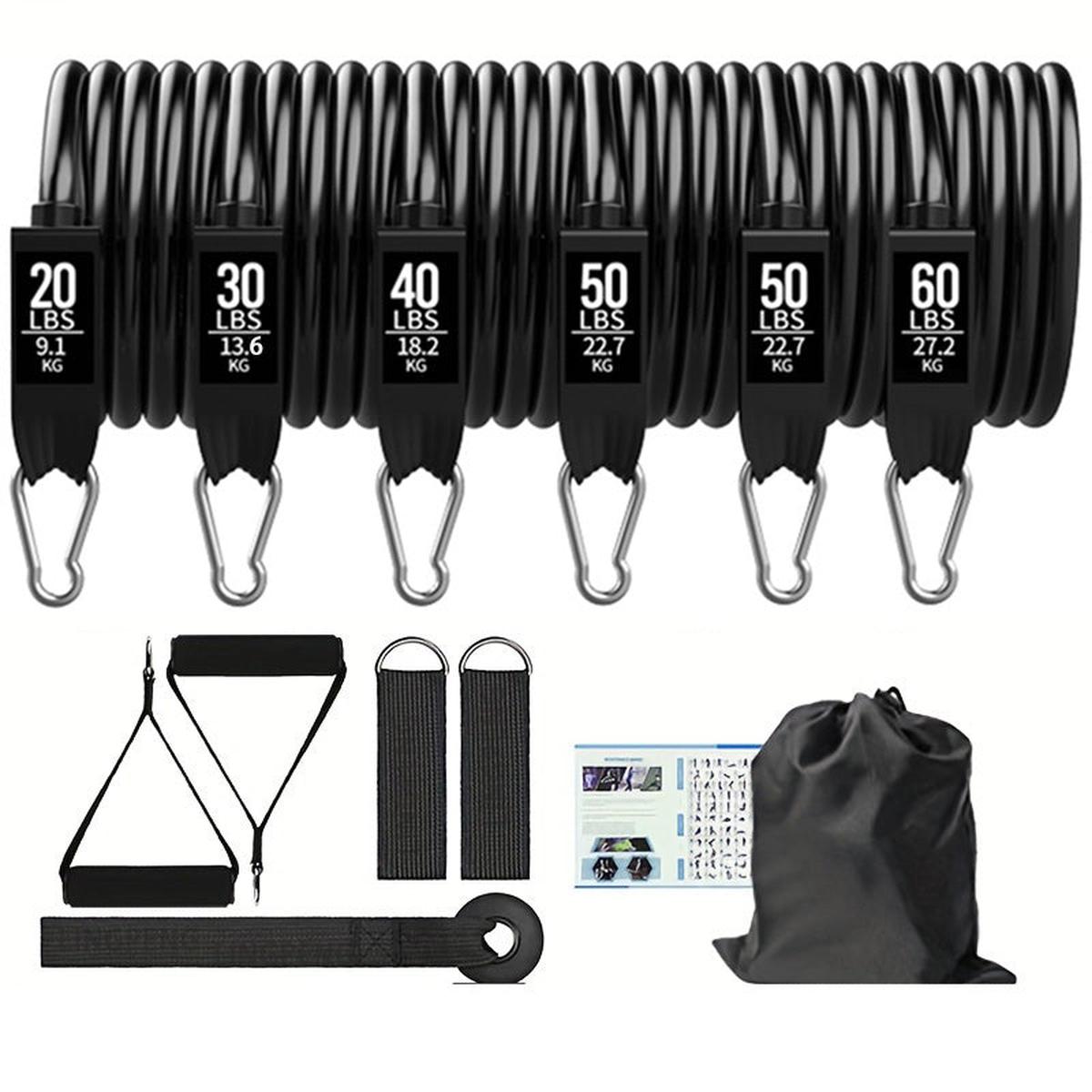 Resistance Band Set 5 Tubes 10 - 60 lbs with Handles & Anchor - Darian Fits