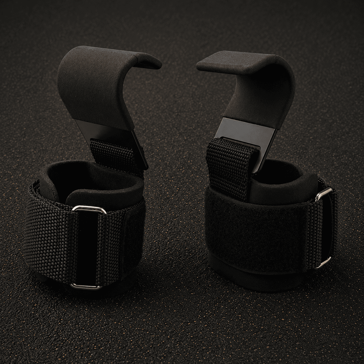 Steel Weight Lifting Hooks with Padded Adjustable Wrist Wraps Pair - Darian Fits