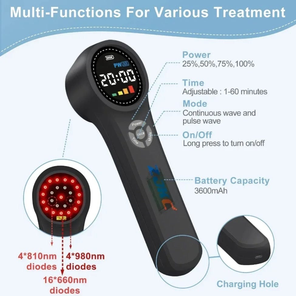 Cold Laser Therapy Device for Pain Relief | 4x808nm & 16x650nm Infrared Light Therapy | Handheld… — product image 8