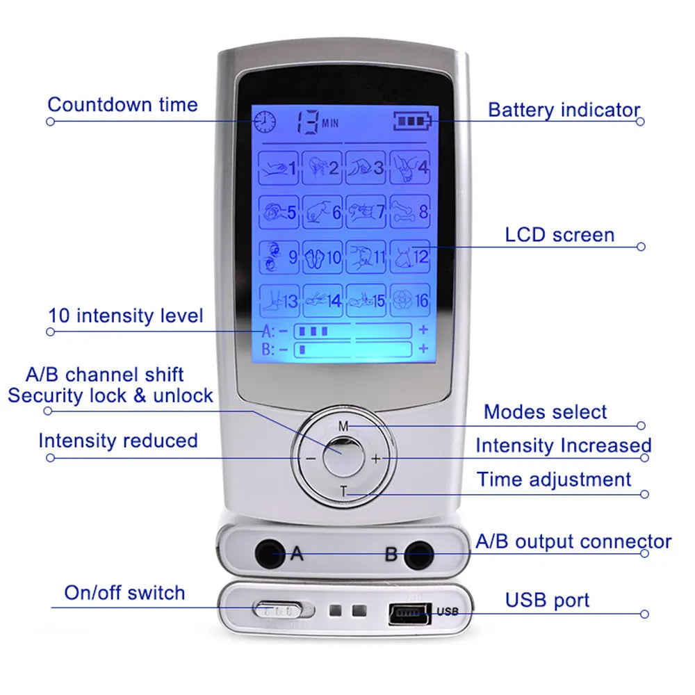 Dual-Channel Electric Pulse Massager – Rechargeable EMS/TENS Stimulation Device with 16 Modes, LCD… — product image 5