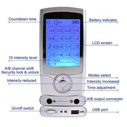 Dual-Channel Electric Pulse Massager – Rechargeable EMS/TENS Stimulation Device with 16 Modes, LCD… — product image 5