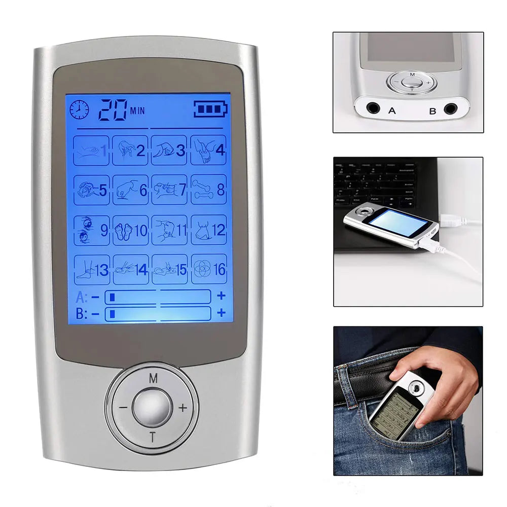 Dual-Channel Electric Pulse Massager – Rechargeable EMS/TENS Stimulation Device with 16 Modes, LCD… — product image 8