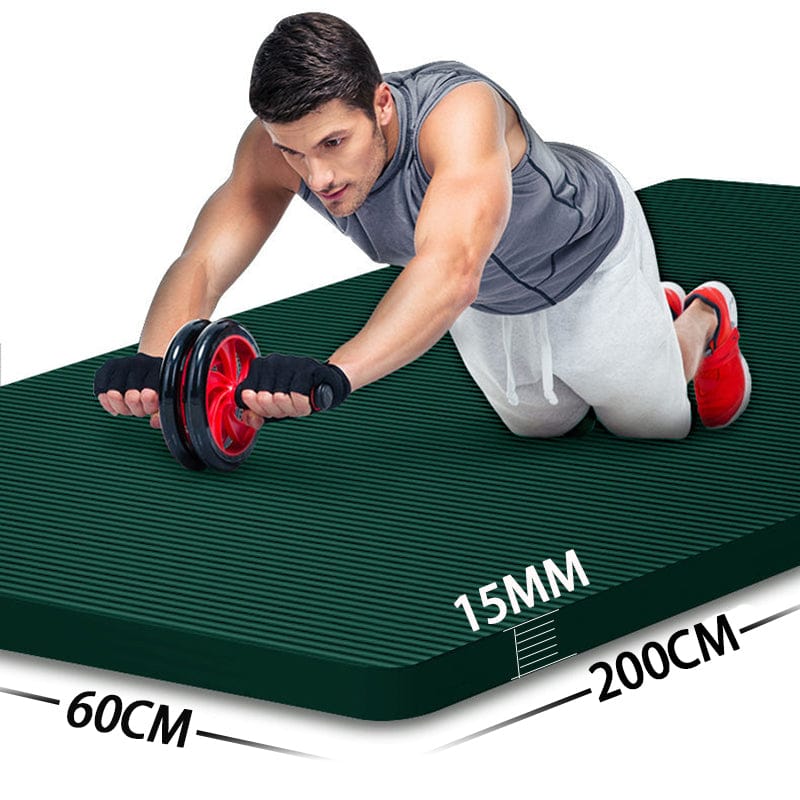 Extra-Long Yoga Mat — green 2m by 60cm mat in use
