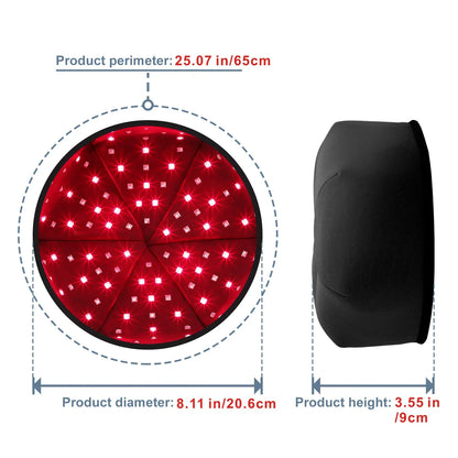 Red and Near-Infrared LED Cap — cap dimensions and illuminated interior