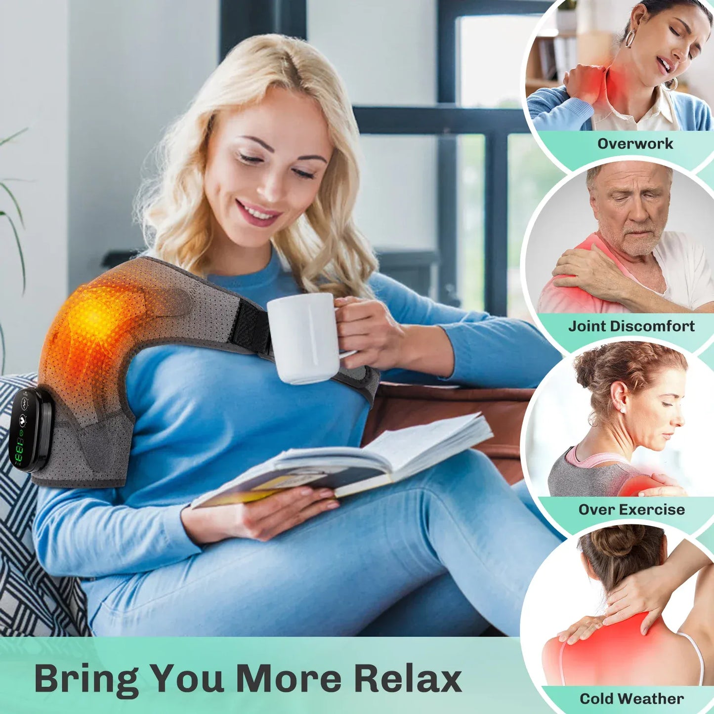Adjustable Heated Shoulder Brace – Electric Vibration Compression Wrap for Left and Right Shoulder… — product image 7