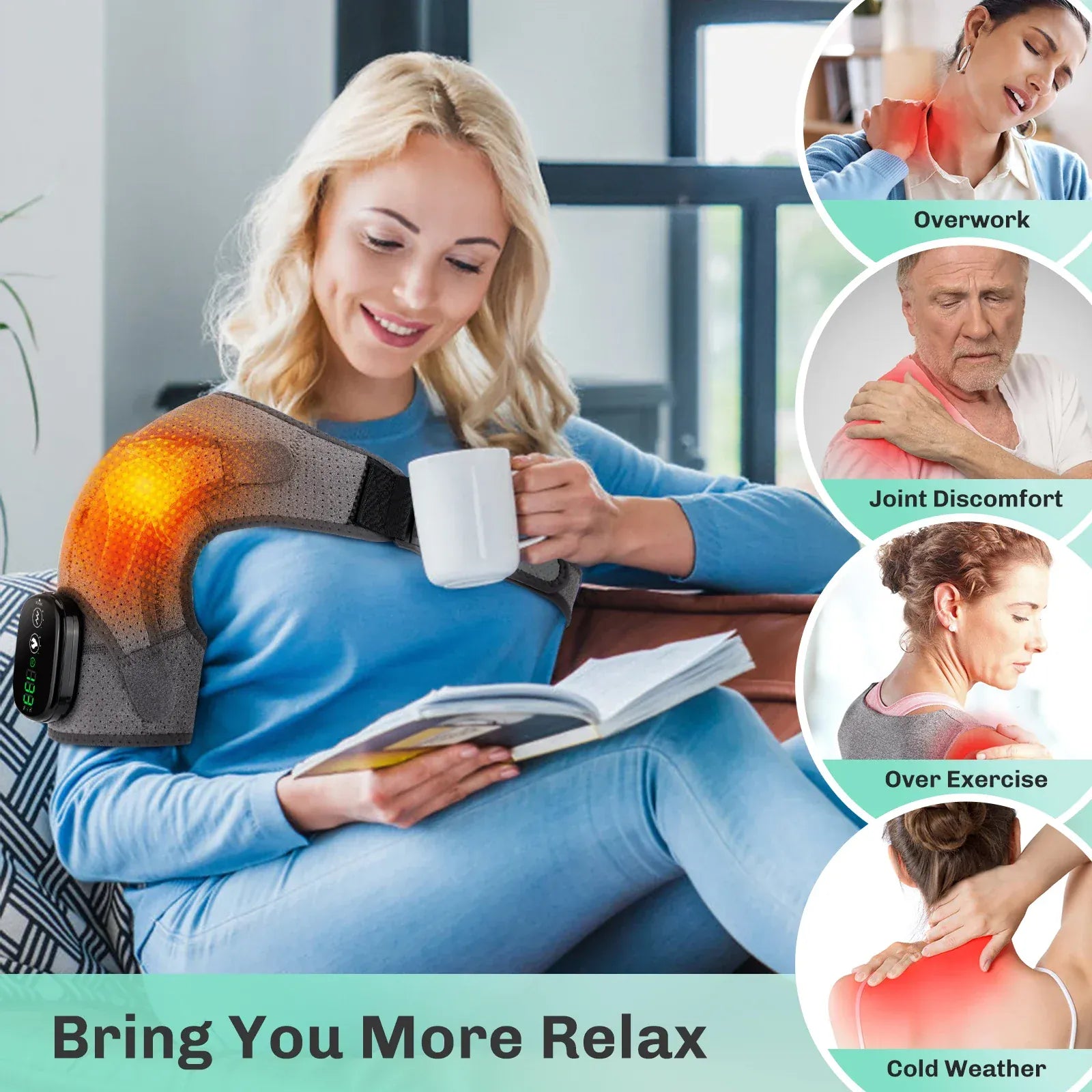 Adjustable Heated Shoulder Brace – Electric Vibration Compression Wrap for Left and Right Shoulder… — product image 7