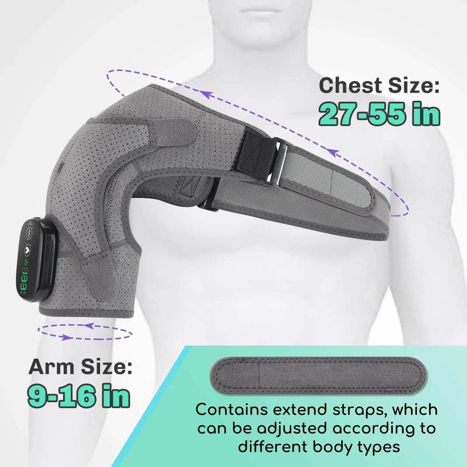 Adjustable Heated Shoulder Brace – Electric Vibration Compression Wrap for Left and Right Shoulder… — product image 4