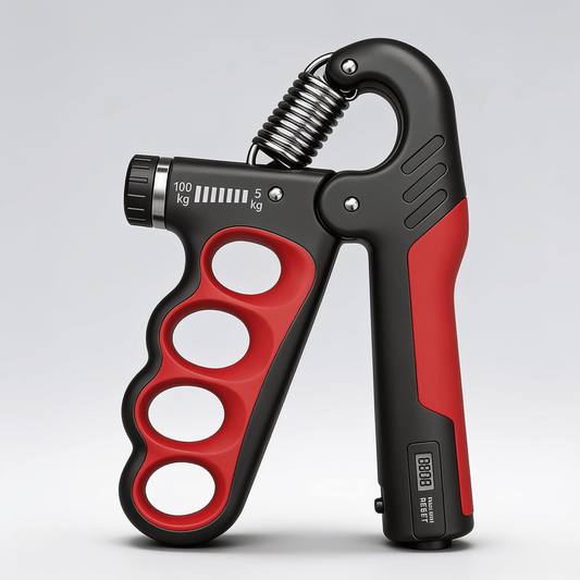Adjustable steel hand grip strengthener with counter