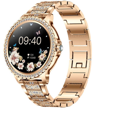 Women's Fitness Smartwatch — Gold Steel color, rose-gold metal-band smartwatch