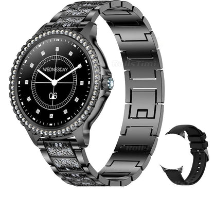 Women's Fitness Smartwatch — Black Steel color, black metal-band watch with spare strap