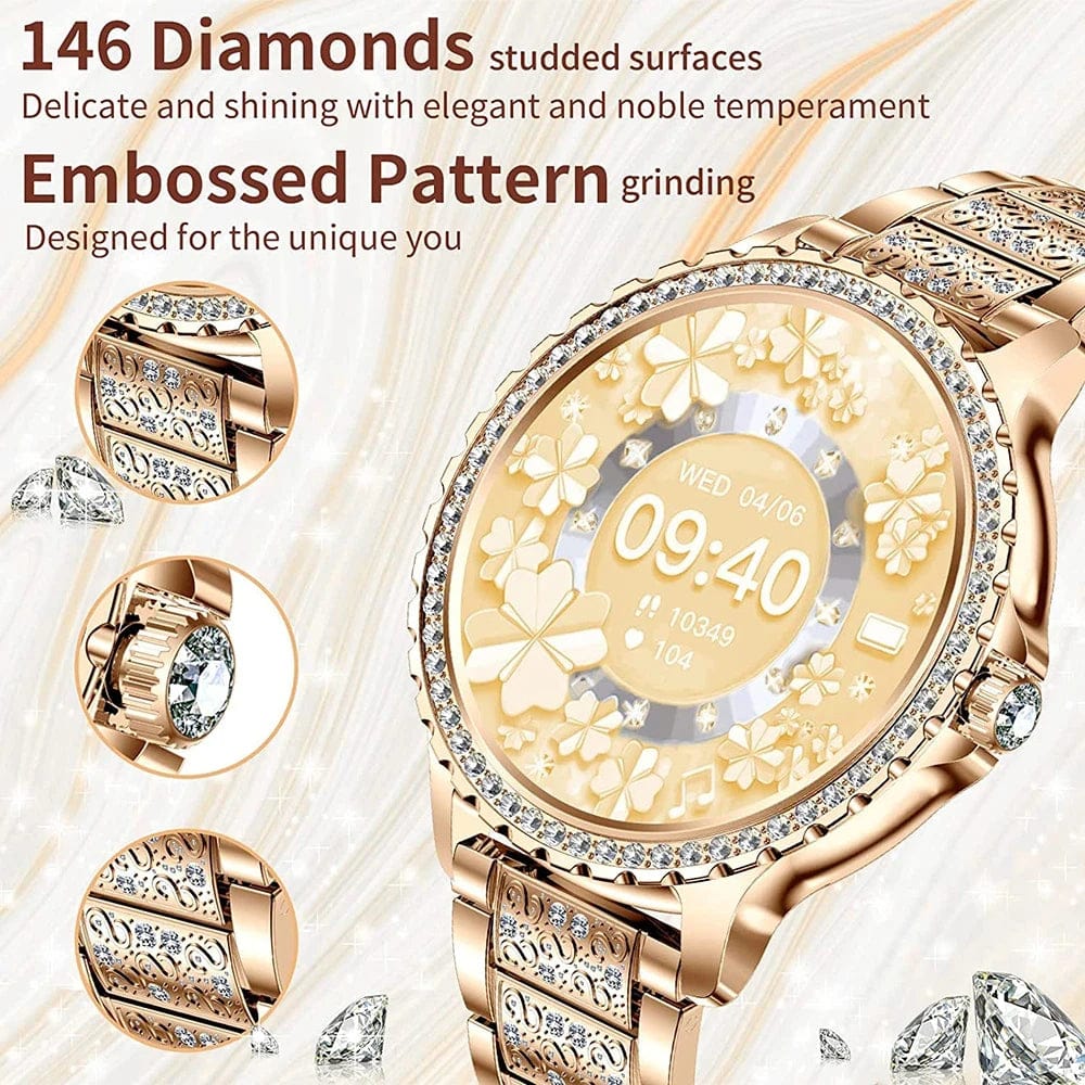 Women's Fitness Smartwatch — diamond-style case and embossed-band details