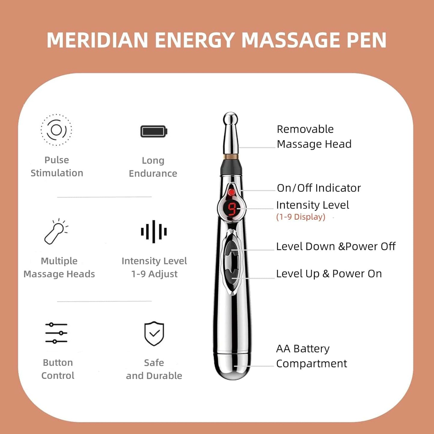 Electronic Acupuncture Pen for Body Massage - EMS Microcurrent Acupressure Meridian Pen with 9… — product image 9