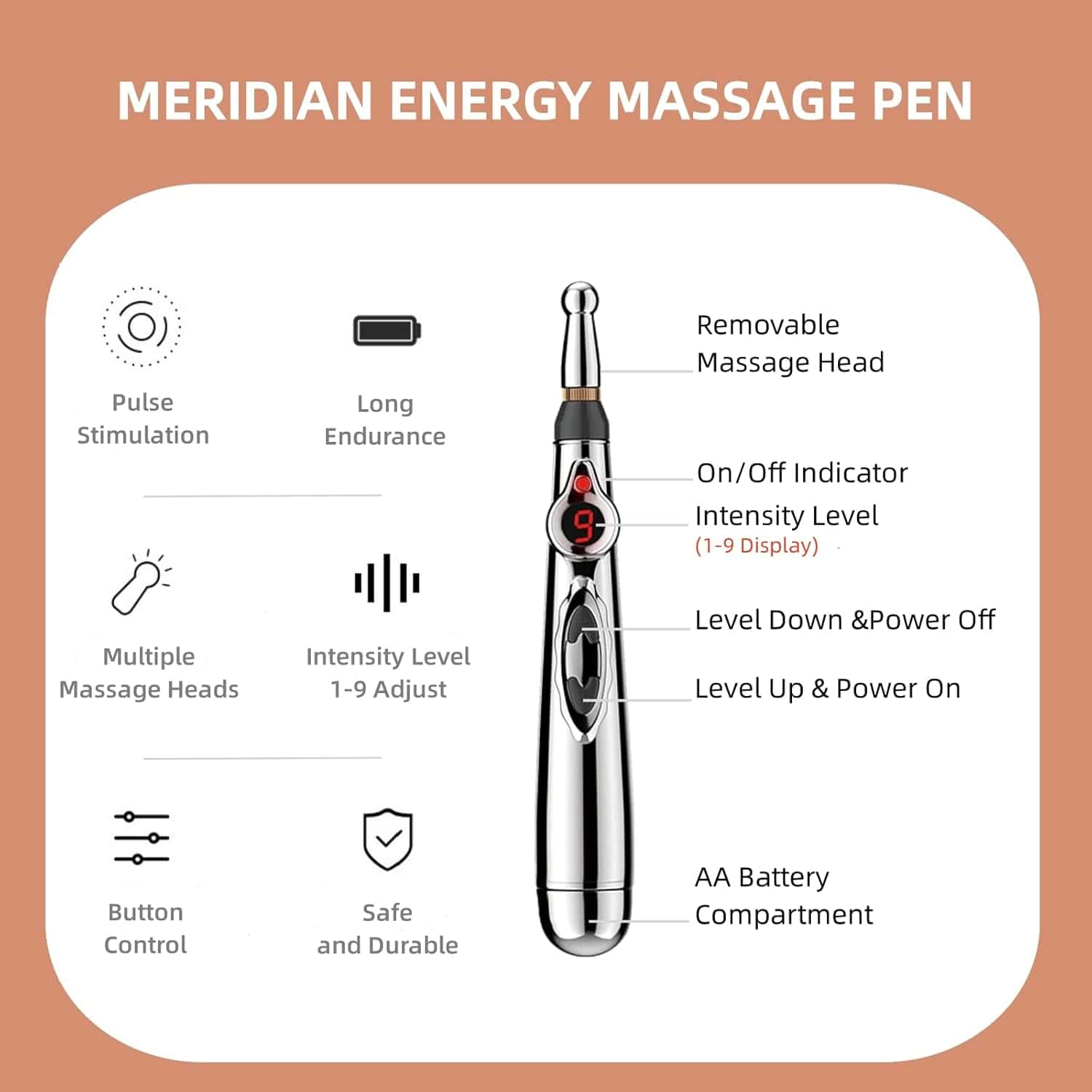 Electronic Acupuncture Pen for Body Massage - EMS Microcurrent Acupressure Meridian Pen with 9… — product image 9