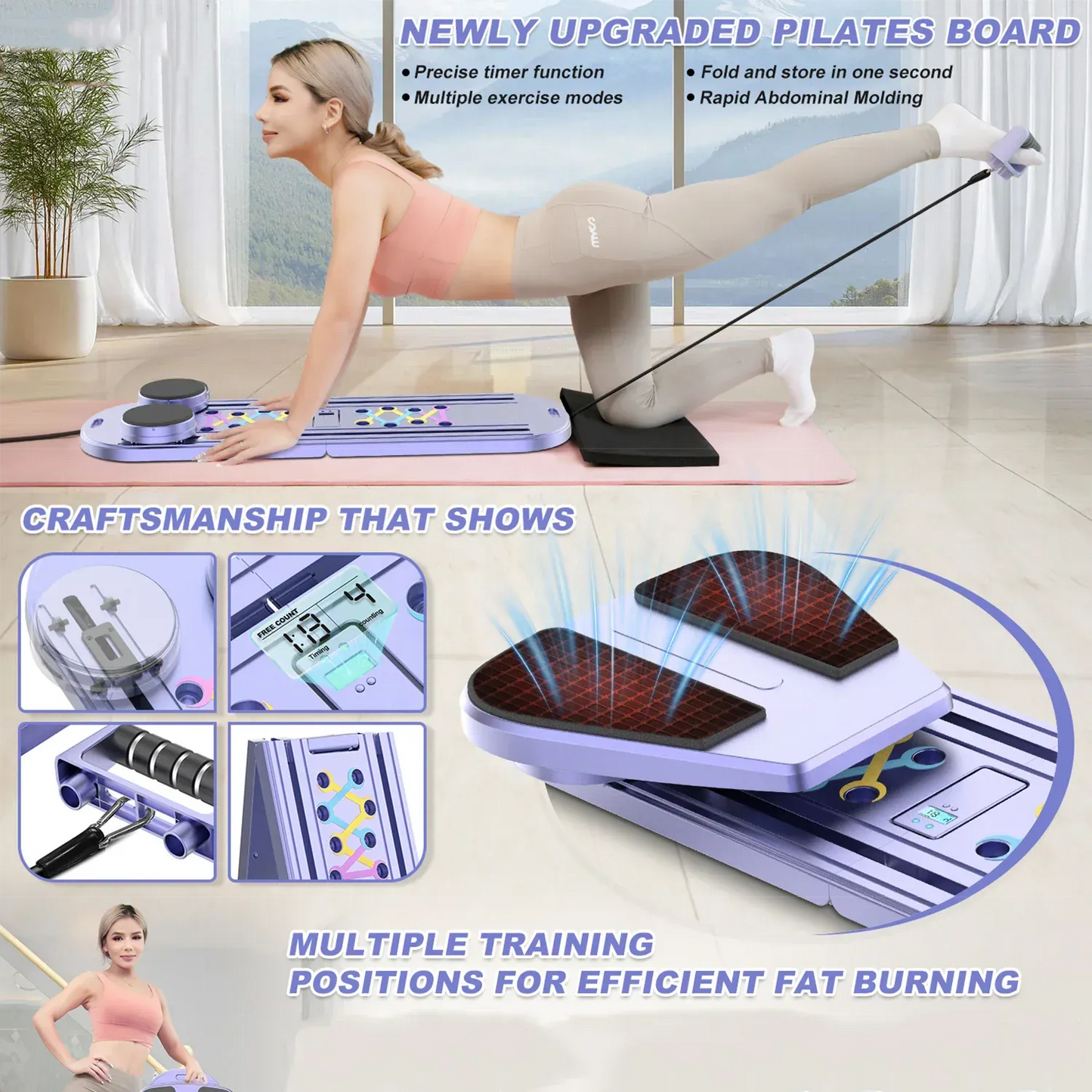 Foldable Multifunctional Pilates Push Up Board – Portable Home Gym Reformer for Full Body Training — product image 4