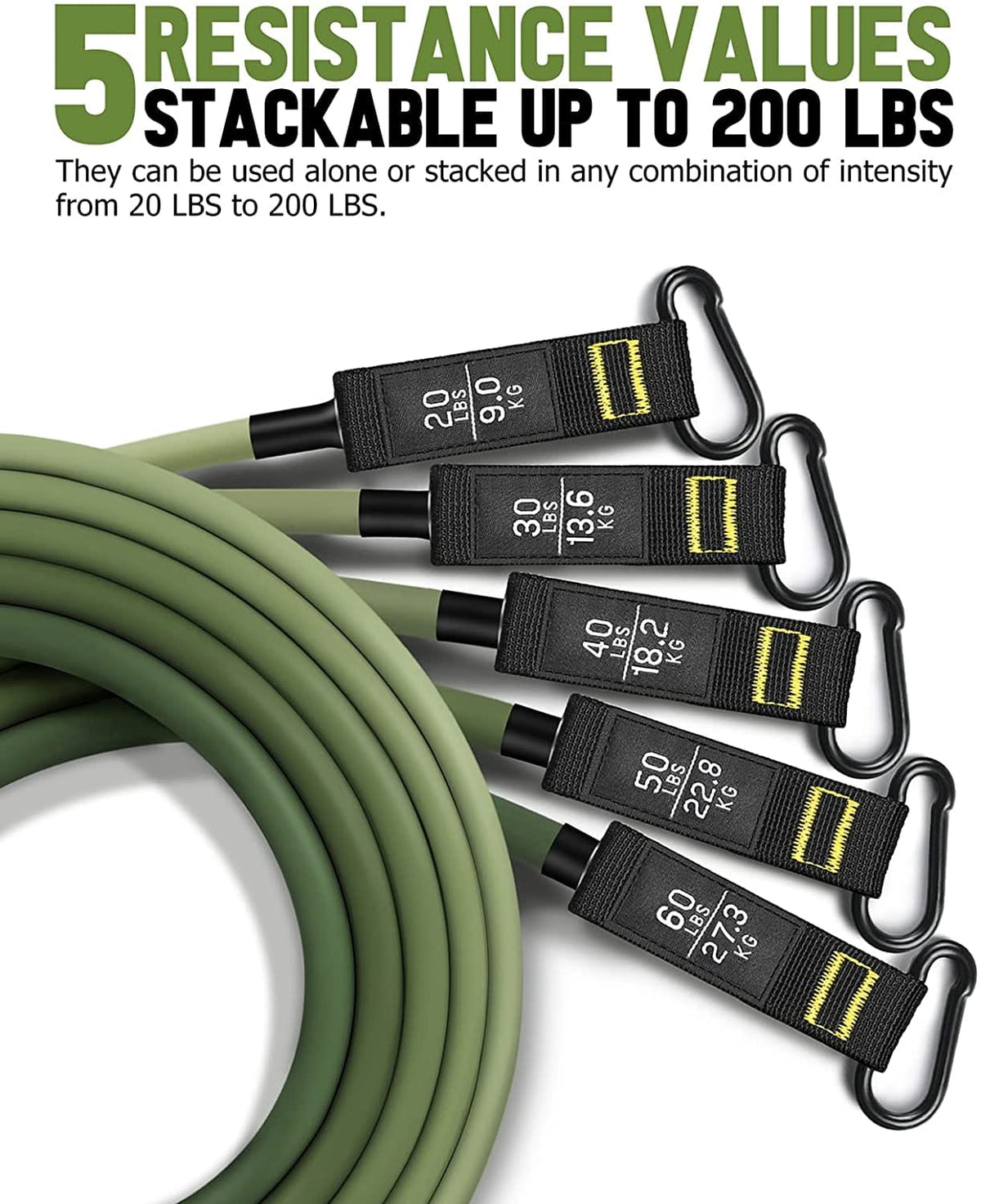 Resistance Band Set with Handles — five stackable resistance values
