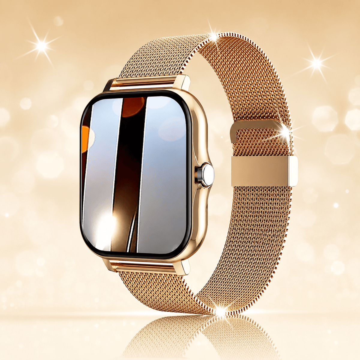 Android Smartwatch — Gold Stainless Steel Mesh Band and Frame color, gold mesh-band smartwatch
