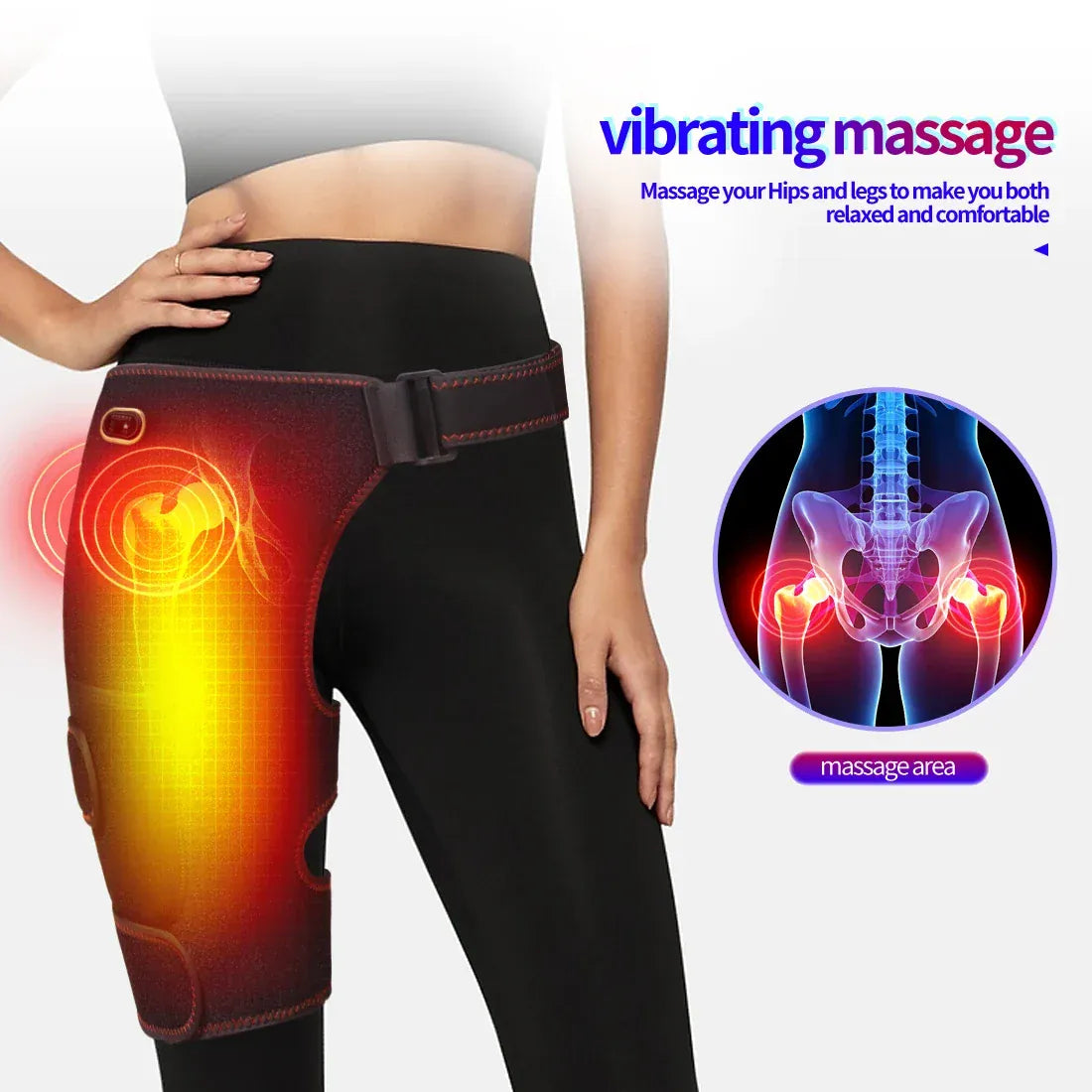 Full Wrap Heated Hip Support Brace – USB Powered Compression Wrap with 3 Heat Levels and Vibration… — product image 6