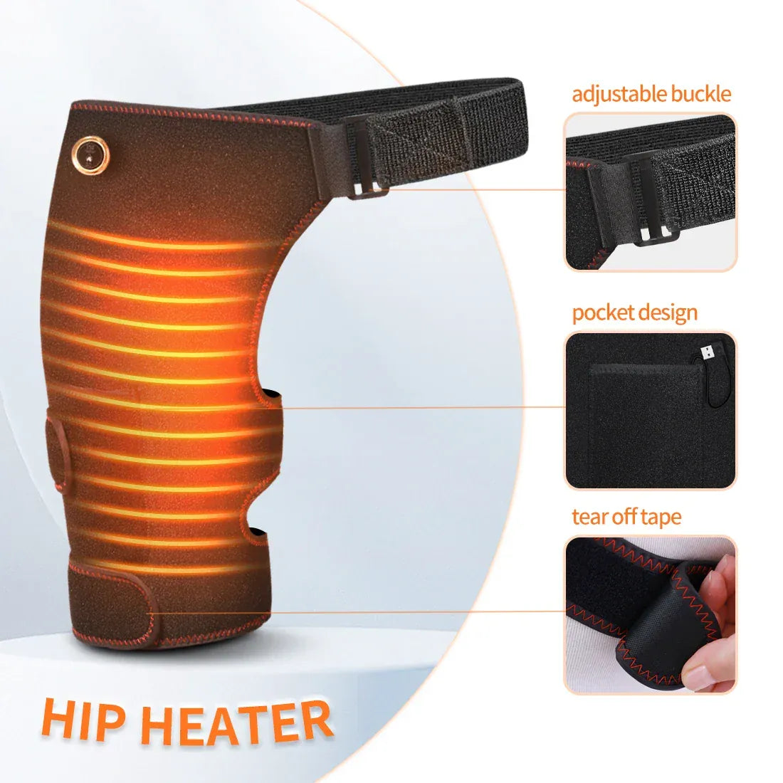 Full Wrap Heated Hip Support Brace – USB Powered Compression Wrap with 3 Heat Levels and Vibration… — product image 11