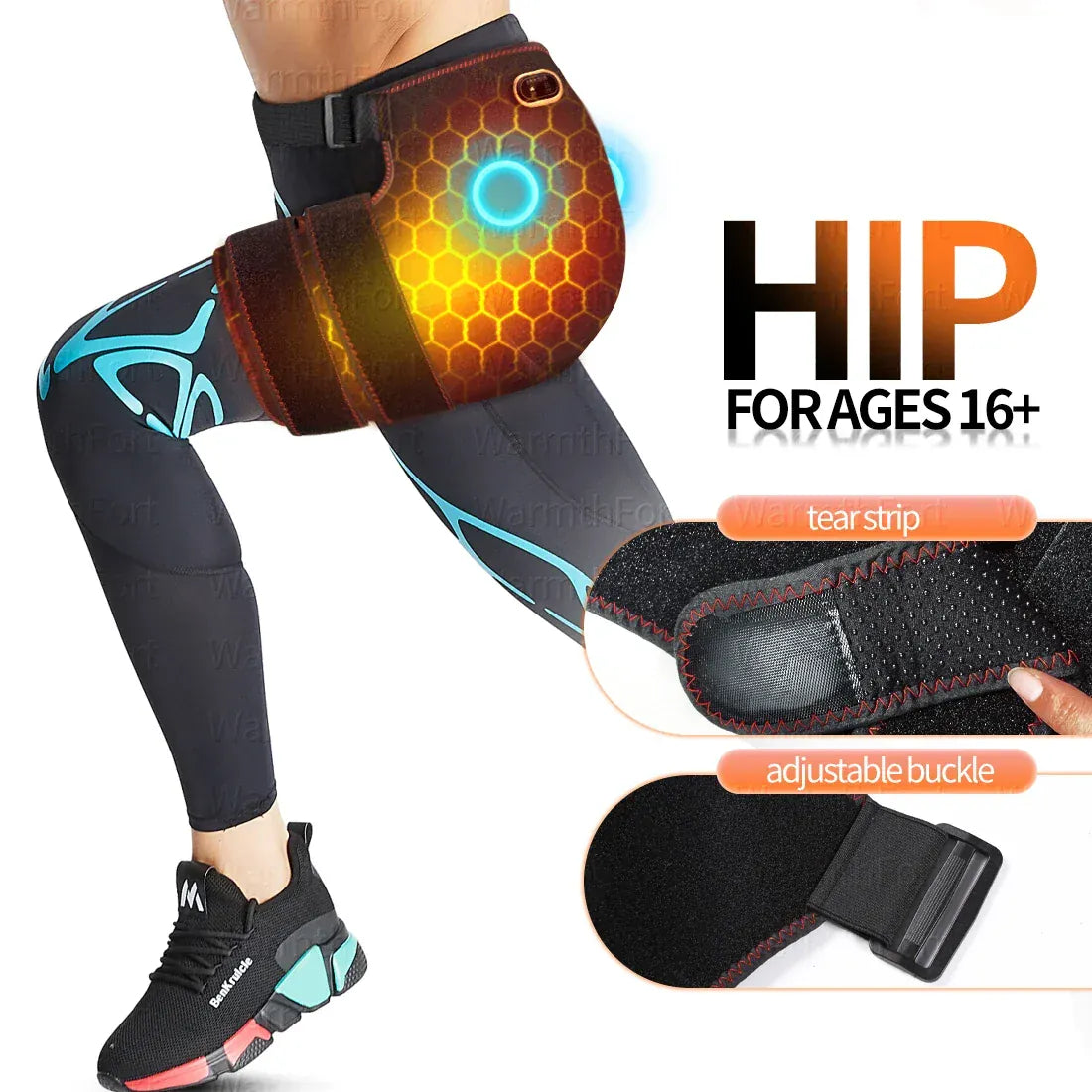 Full Wrap Heated Hip Support Brace – USB Powered Compression Wrap with 3 Heat Levels and Vibration… — product image 5
