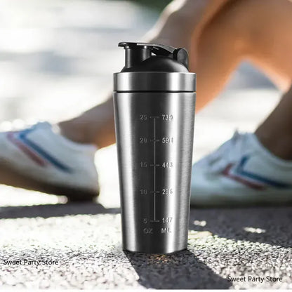 Stainless Steel Shaker Bottle — black measurement-scale bottle