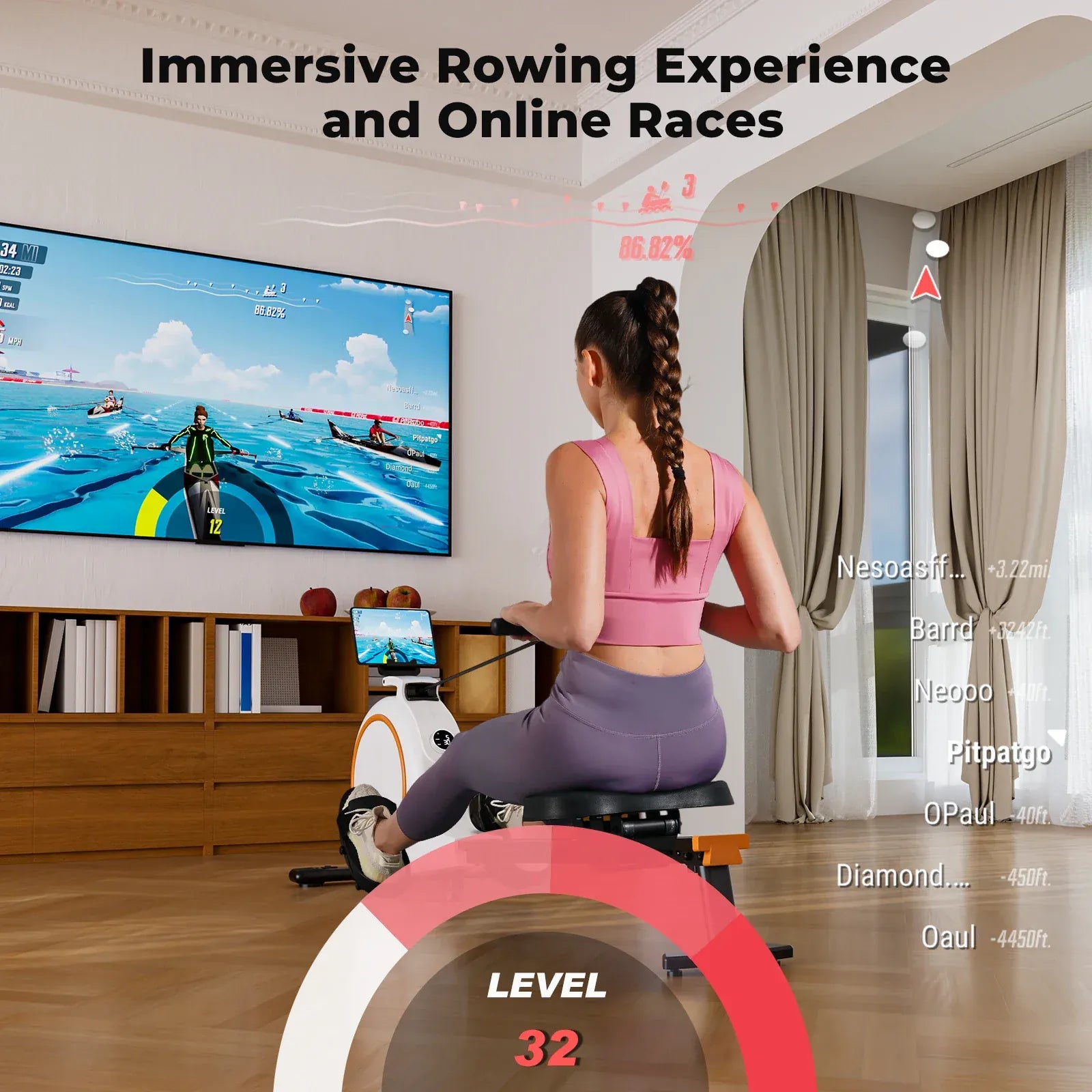 Magnetic Rowing Machine for Home – 32 Level Adjustable Resistance Cardio Trainer with LED Monitor and… — product image 5