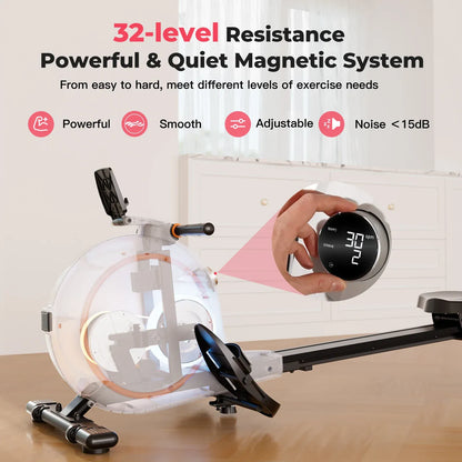 Magnetic Rowing Machine for Home – 32 Level Adjustable Resistance Cardio Trainer with LED Monitor and… — product image 8