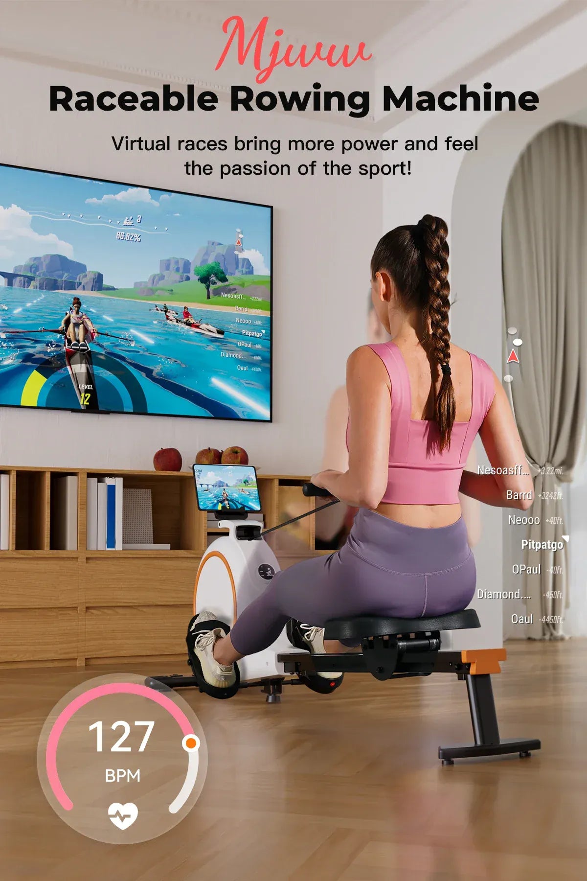 Magnetic Rowing Machine for Home – 32 Level Adjustable Resistance Cardio Trainer with LED Monitor and… — product image 9