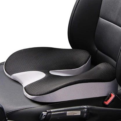 Orthopedic Memory Foam Seat Cushion — Gray color, black seat cushion in a car