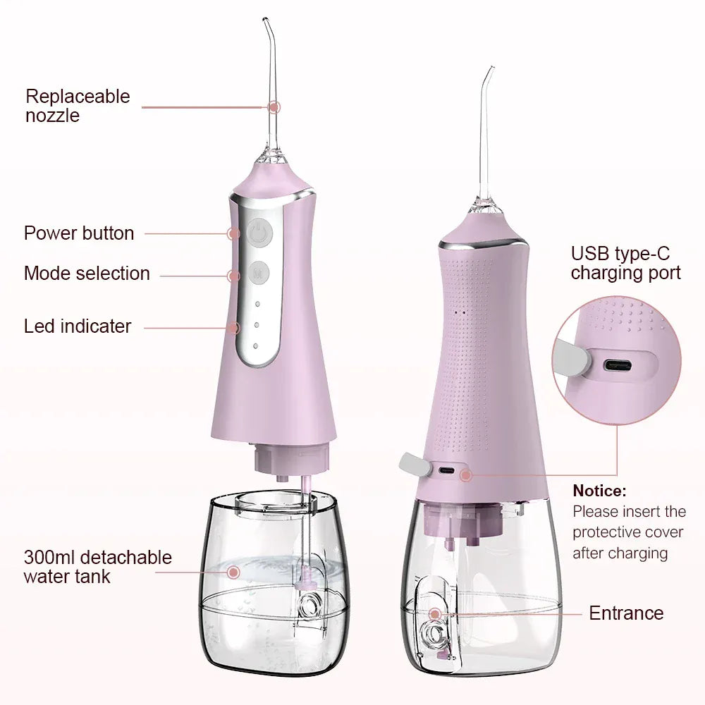 Portable Oral Irrigator – 300ML USB Rechargeable Water Flosser with 5 Nozzles and 3 Modes — product image 9