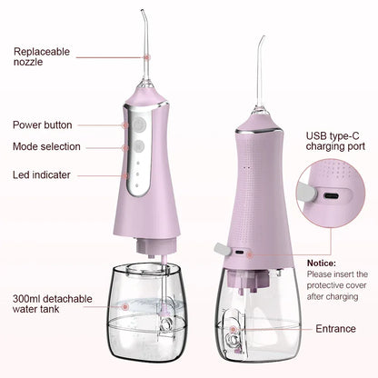 Portable Oral Irrigator – 300ML USB Rechargeable Water Flosser with 5 Nozzles and 3 Modes — product image 9