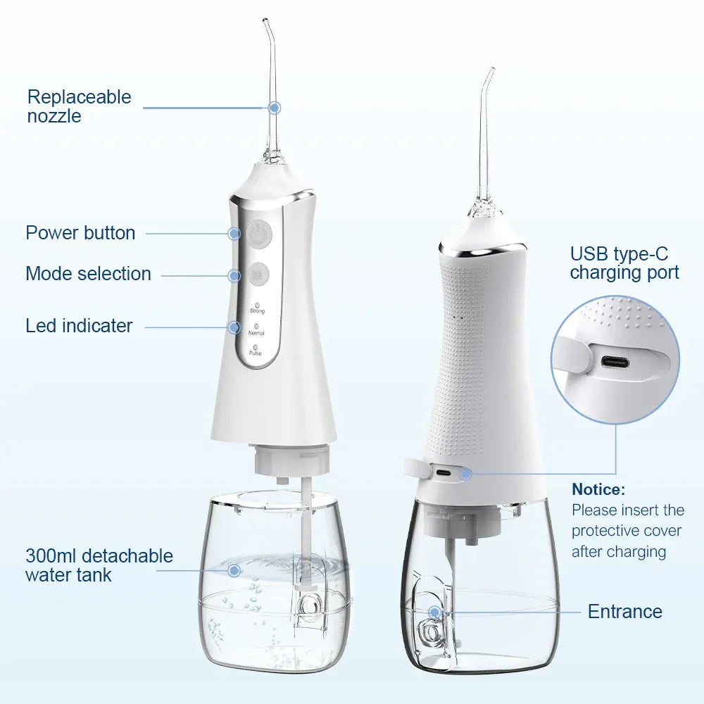 Portable Oral Irrigator – 300ML USB Rechargeable Water Flosser with 5 Nozzles and 3 Modes — product image 7