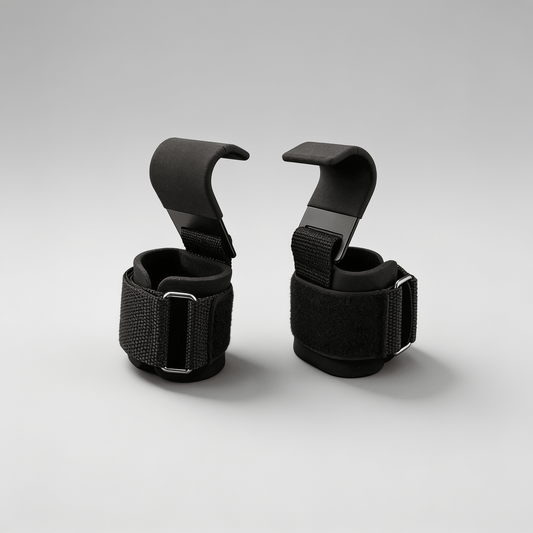 Steel weight lifting hooks with padded wrist wraps