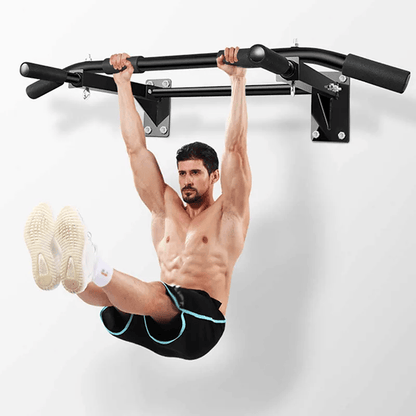 Wall-Mounted Pull-Up Bar — hanging leg-raise demonstration