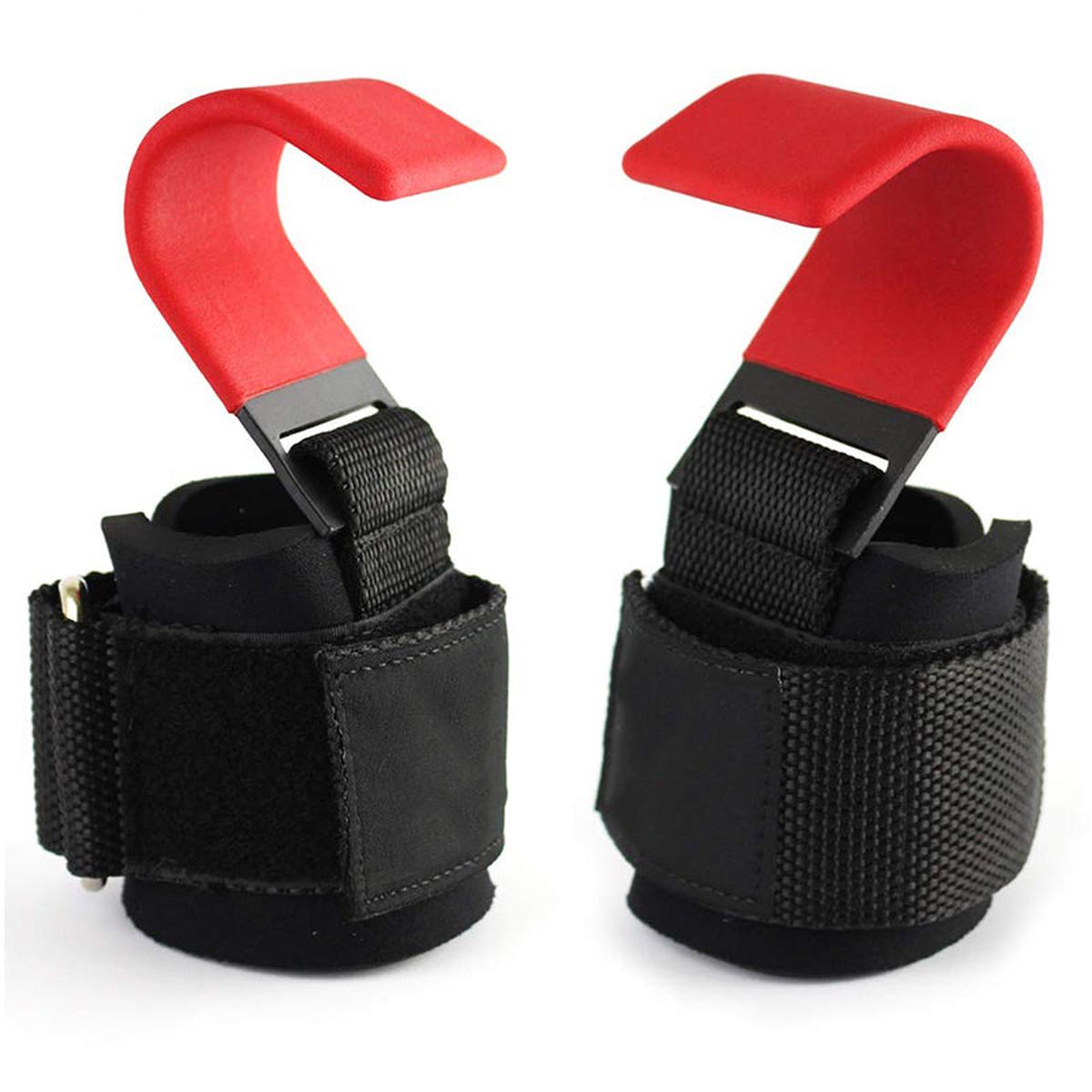 Steel Weight Lifting Hooks with Padded Adjustable Wrist Wraps Pair - Darian Fits