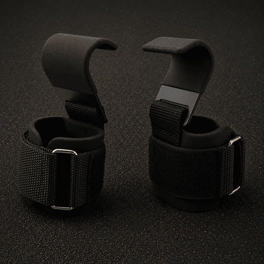 Steel Weight Lifting Hooks with Padded Adjustable Wrist Wraps Pair - Darian Fits